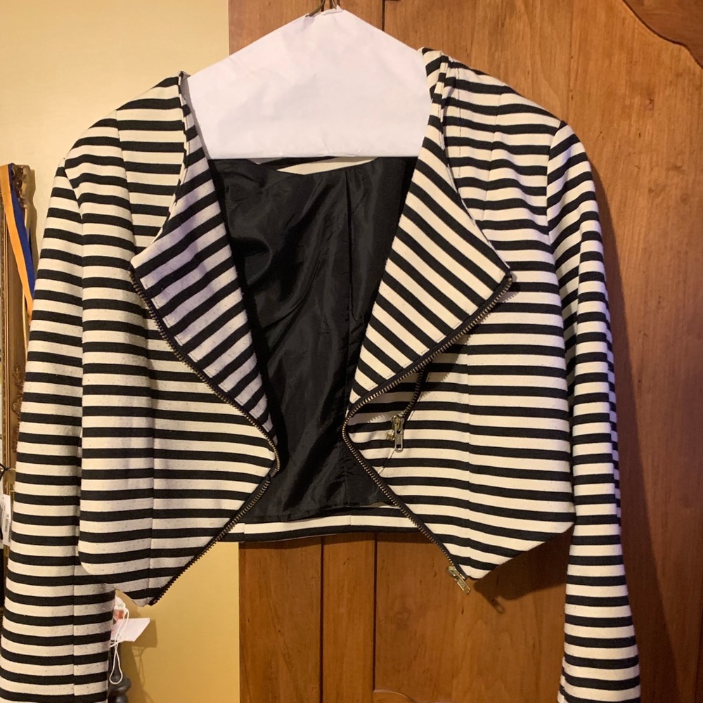 Blaque Label: Cream and Black Striped Jacket